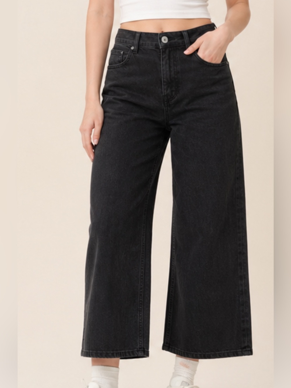 Eileen Fisher Black Organic Cotton Stretch Denim Wide Ankle Pants XXS NWT